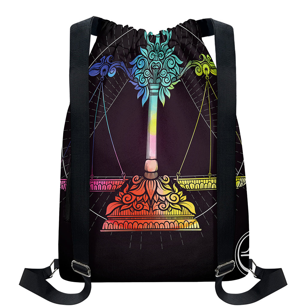Colorful Libra Sign Print Drawstring Backpack
