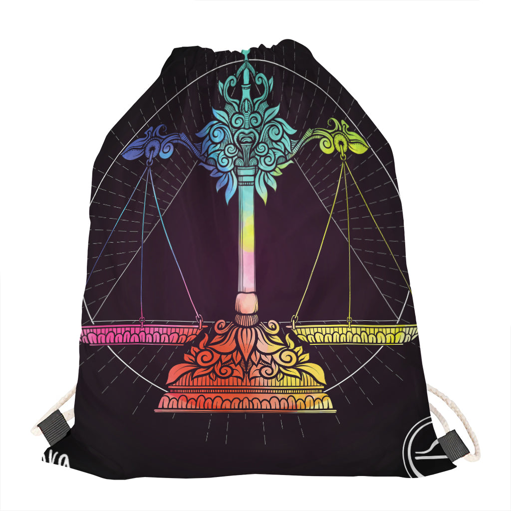 Colorful Libra Sign Print Drawstring Bag
