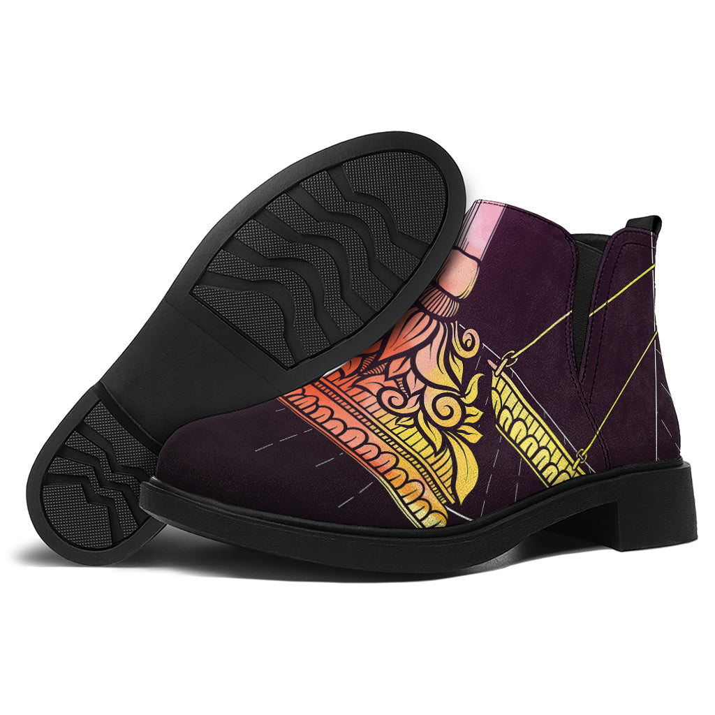 Colorful Libra Sign Print Flat Ankle Boots