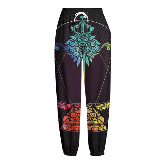 Colorful Libra Sign Print Fleece Lined Knit Pants