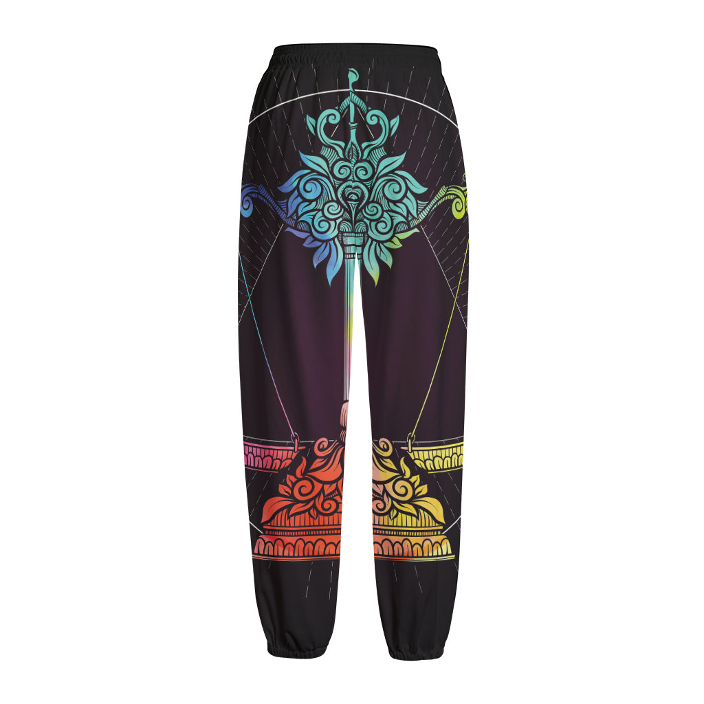 Colorful Libra Sign Print Fleece Lined Knit Pants