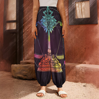 Colorful Libra Sign Print Harem Pants