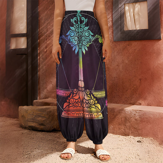 Colorful Libra Sign Print Harem Pants