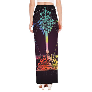 Colorful Libra Sign Print High Slit Maxi Skirt