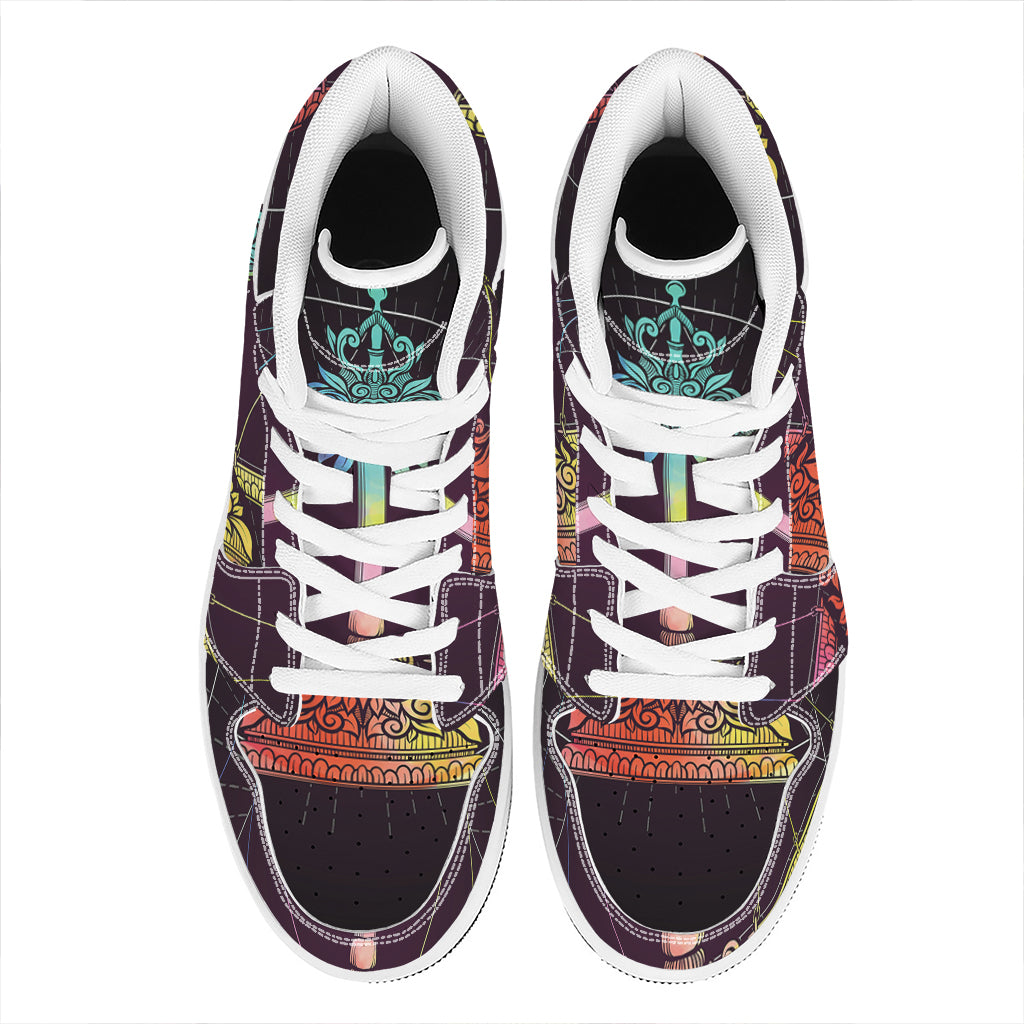 Colorful Libra Sign Print High Top Leather Sneakers