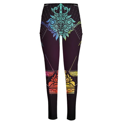 Colorful Libra Sign Print High-Waisted Pocket Leggings
