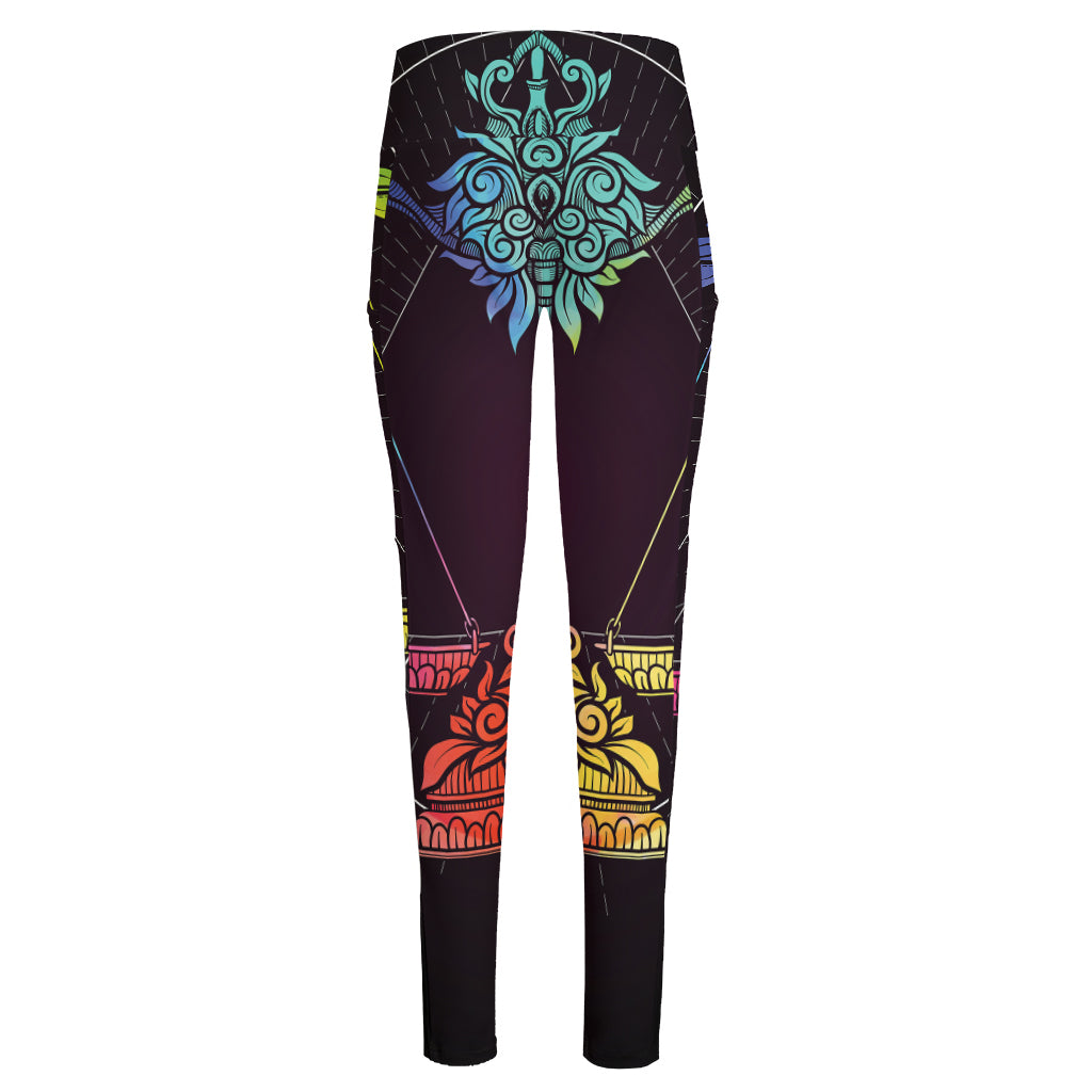 Colorful Libra Sign Print High-Waisted Pocket Leggings