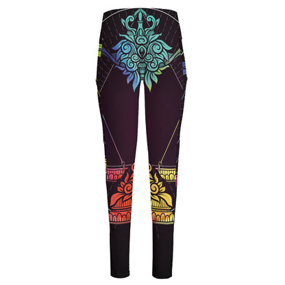 Colorful Libra Sign Print High-Waisted Pocket Leggings