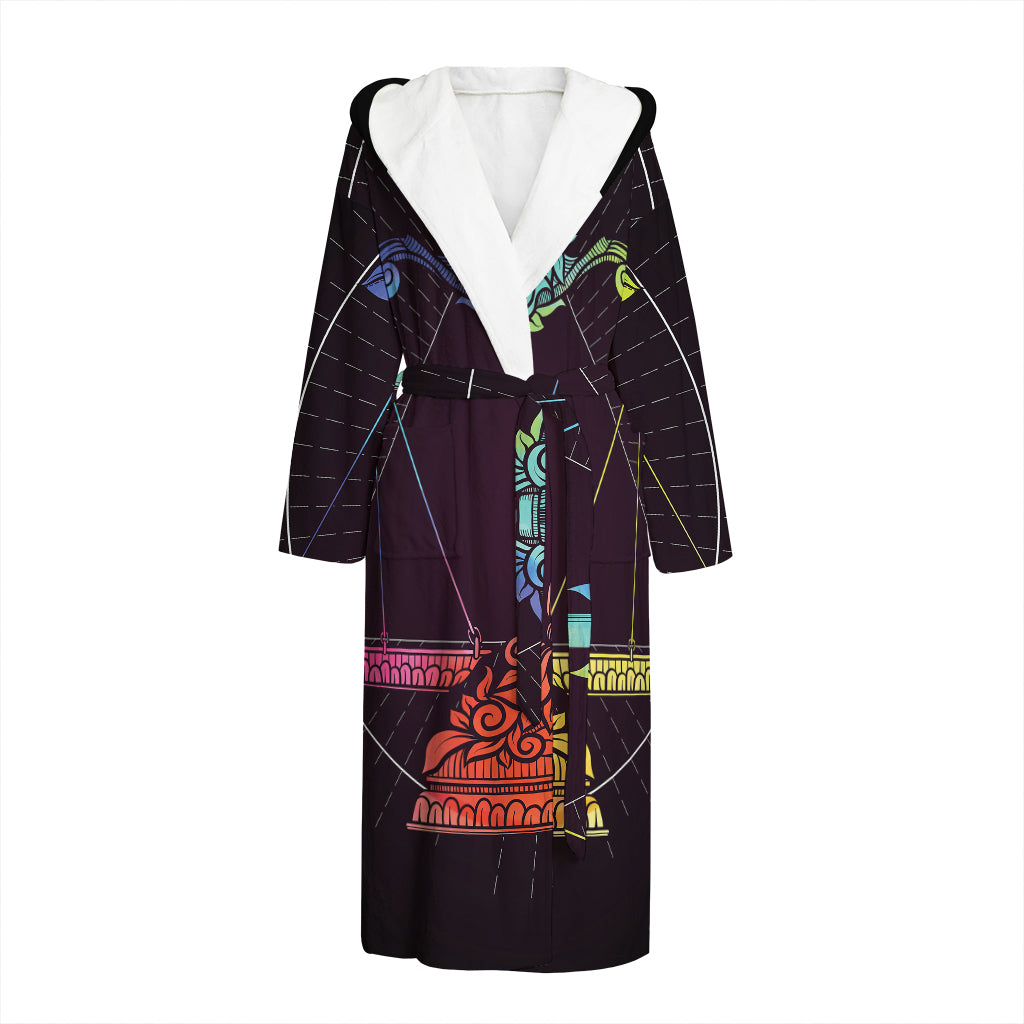 Colorful Libra Sign Print Hooded Bathrobe