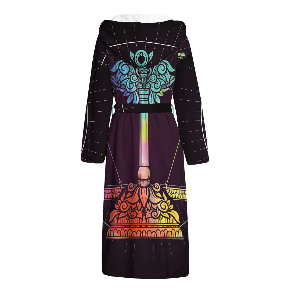 Colorful Libra Sign Print Hooded Bathrobe