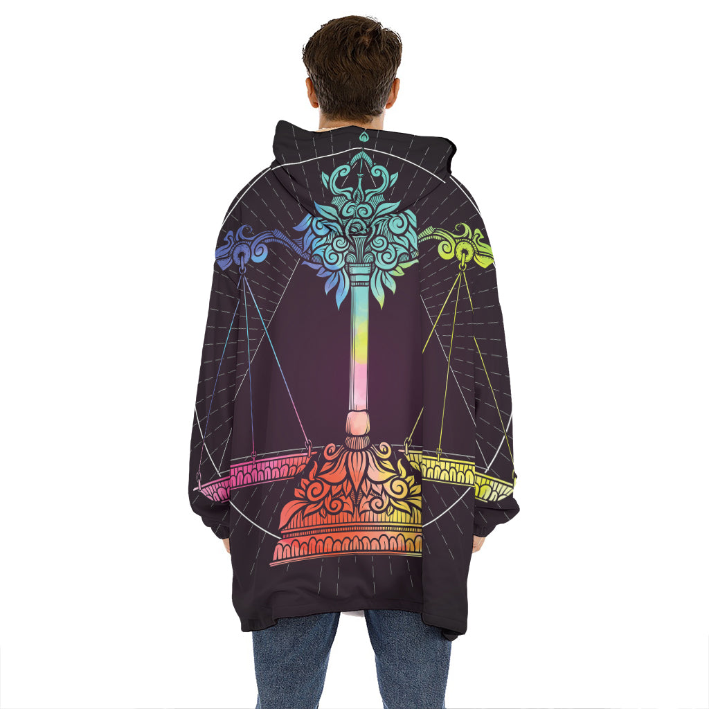 Colorful Libra Sign Print Hoodie Blanket