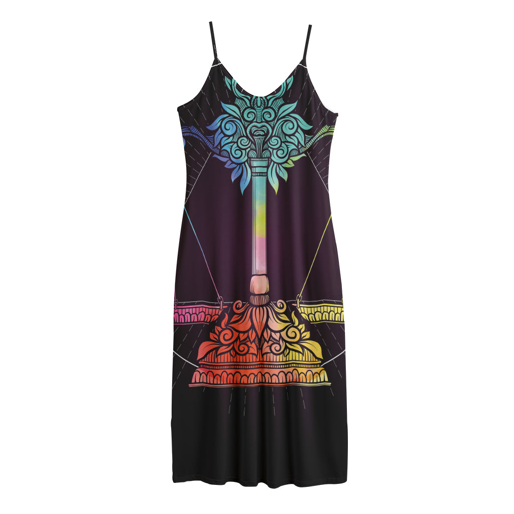 Colorful Libra Sign Print Jersey Midi Cami Dress