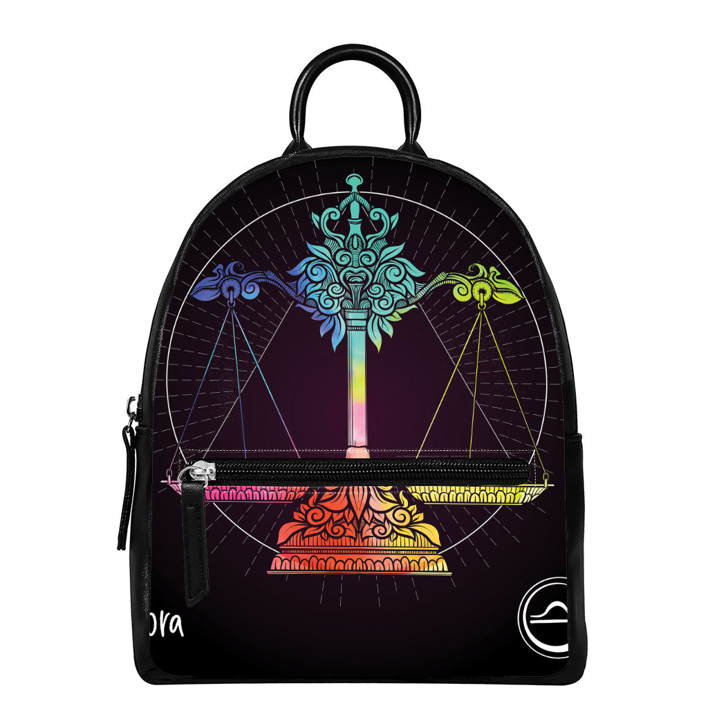 Colorful Libra Sign Print Leather Backpack
