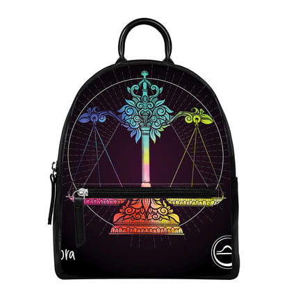 Colorful Libra Sign Print Leather Backpack