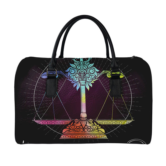 Colorful Libra Sign Print Leather Duffle Bag