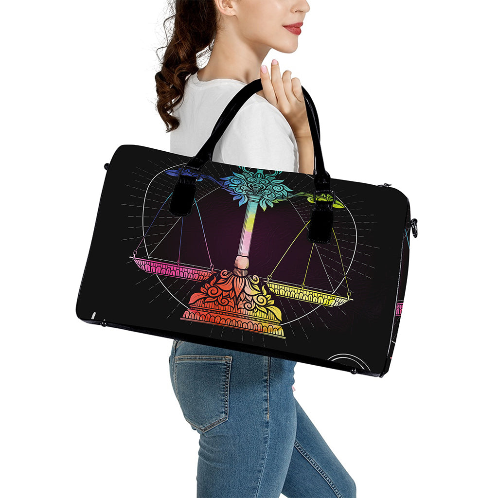 Colorful Libra Sign Print Leather Duffle Bag