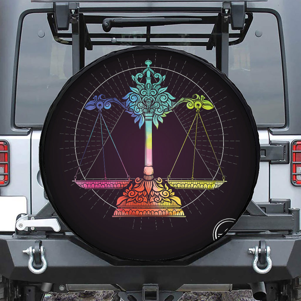 Colorful Libra Sign Print Leather Spare Tire Cover