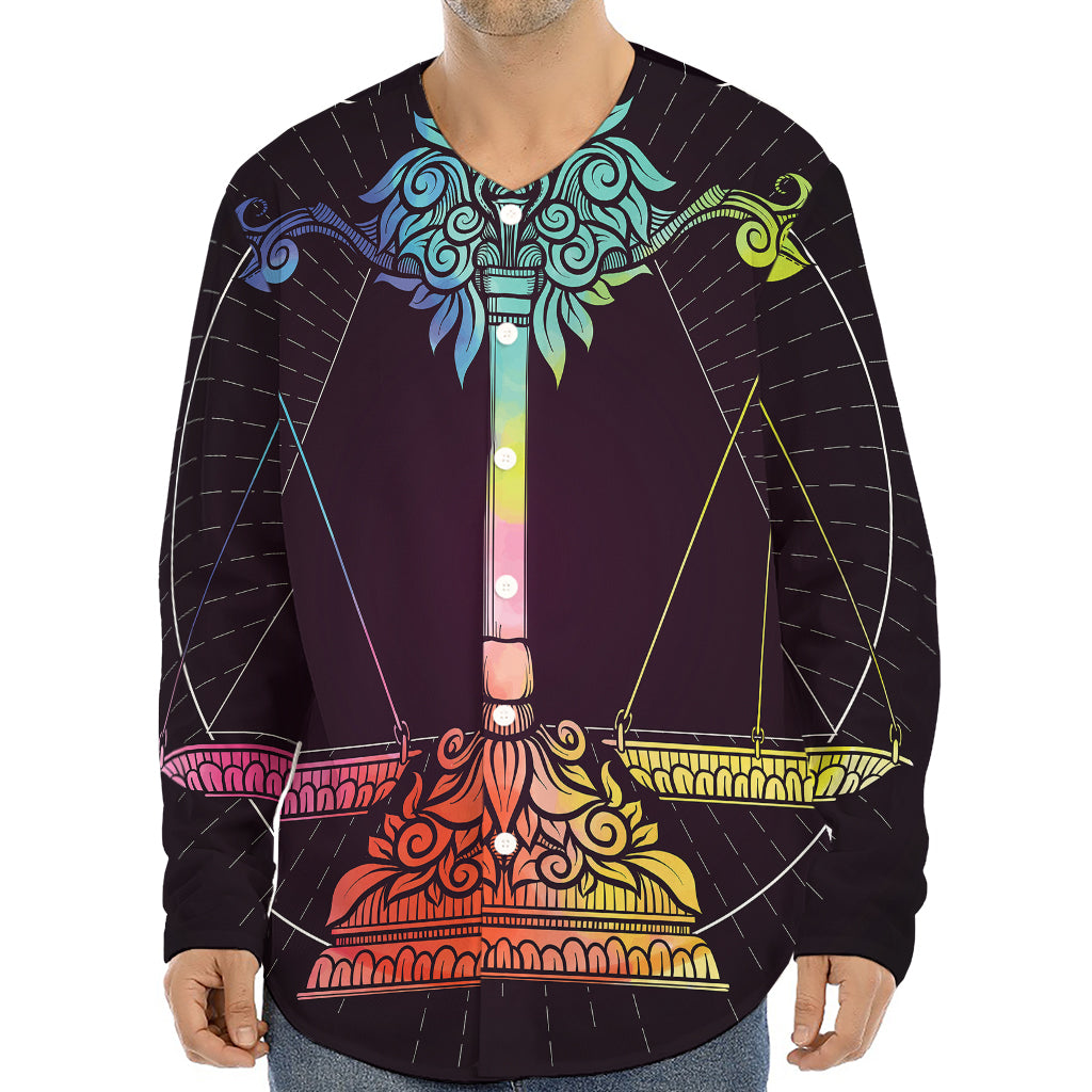 Colorful Libra Sign Print Long Sleeve Baseball Jersey