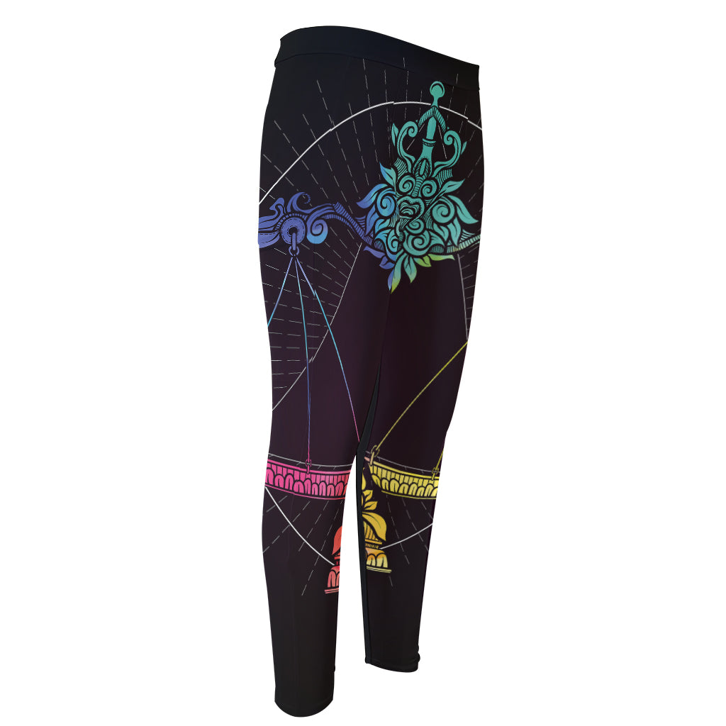 Colorful Libra Sign Print Men's Compression Pants