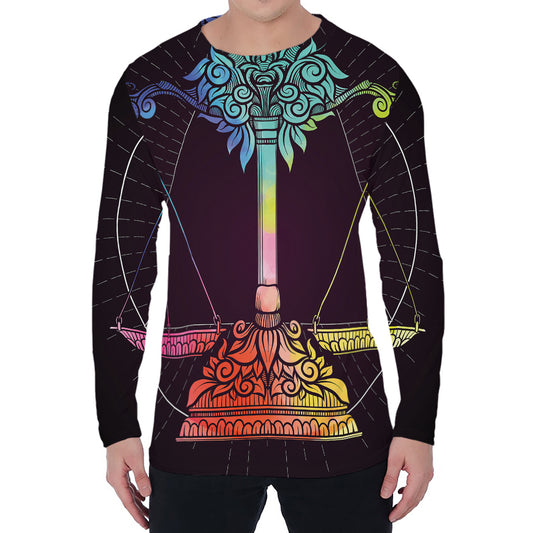 Colorful Libra Sign Print Men's Long Sleeve T-Shirt