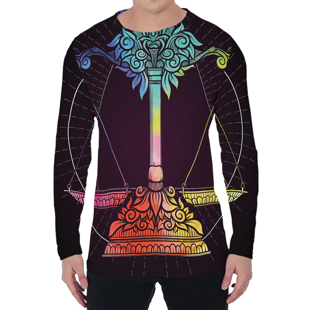 Colorful Libra Sign Print Men's Long Sleeve T-Shirt