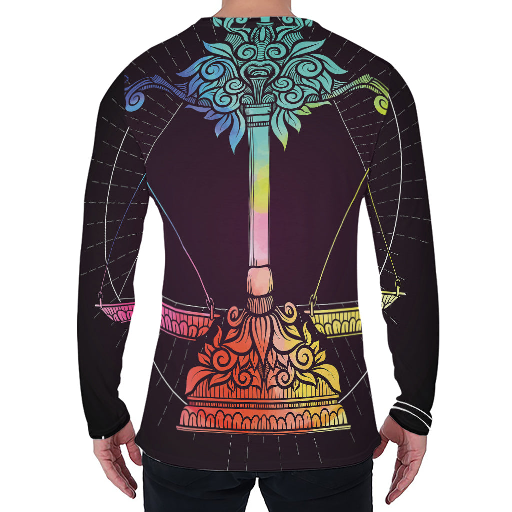 Colorful Libra Sign Print Men's Long Sleeve T-Shirt