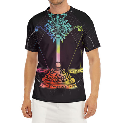 Colorful Libra Sign Print Men's Short Sleeve Rash Guard