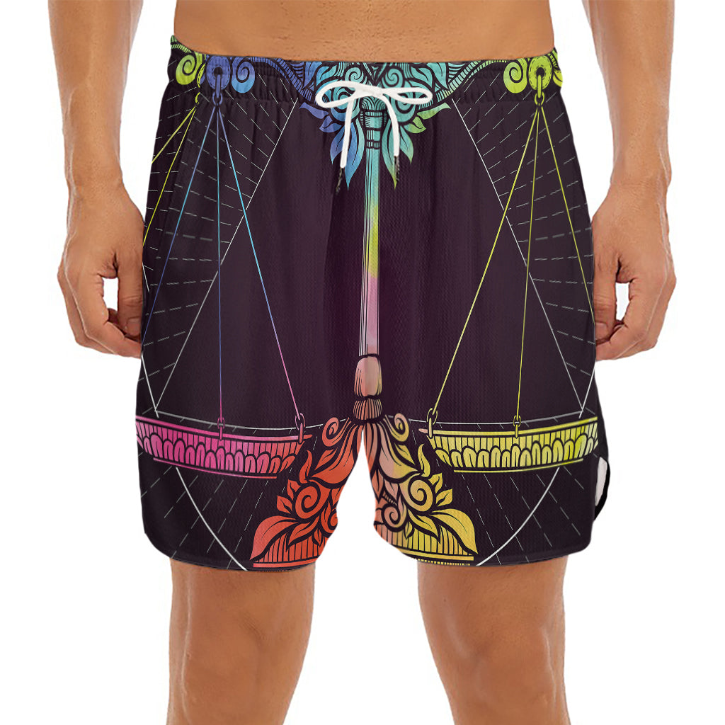 Colorful Libra Sign Print Men's Split Running Shorts