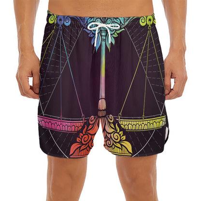 Colorful Libra Sign Print Men's Split Running Shorts