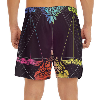 Colorful Libra Sign Print Men's Split Running Shorts