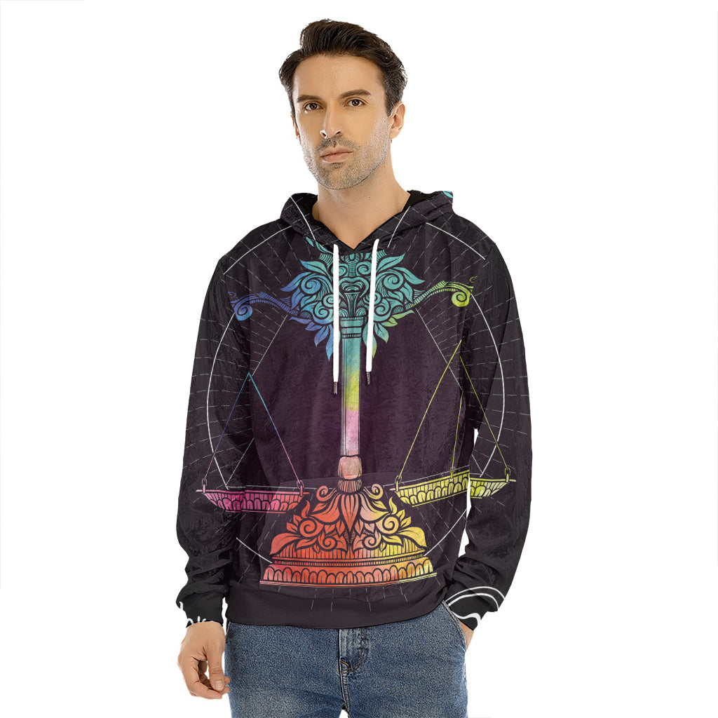 Colorful Libra Sign Print Men's Velvet Pullover Hoodie