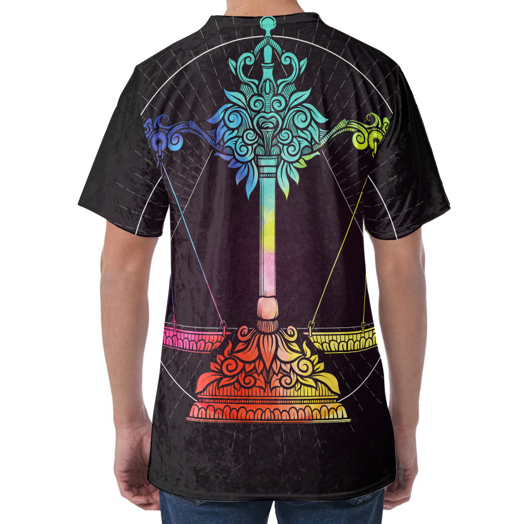 Colorful Libra Sign Print Men's Velvet T-Shirt