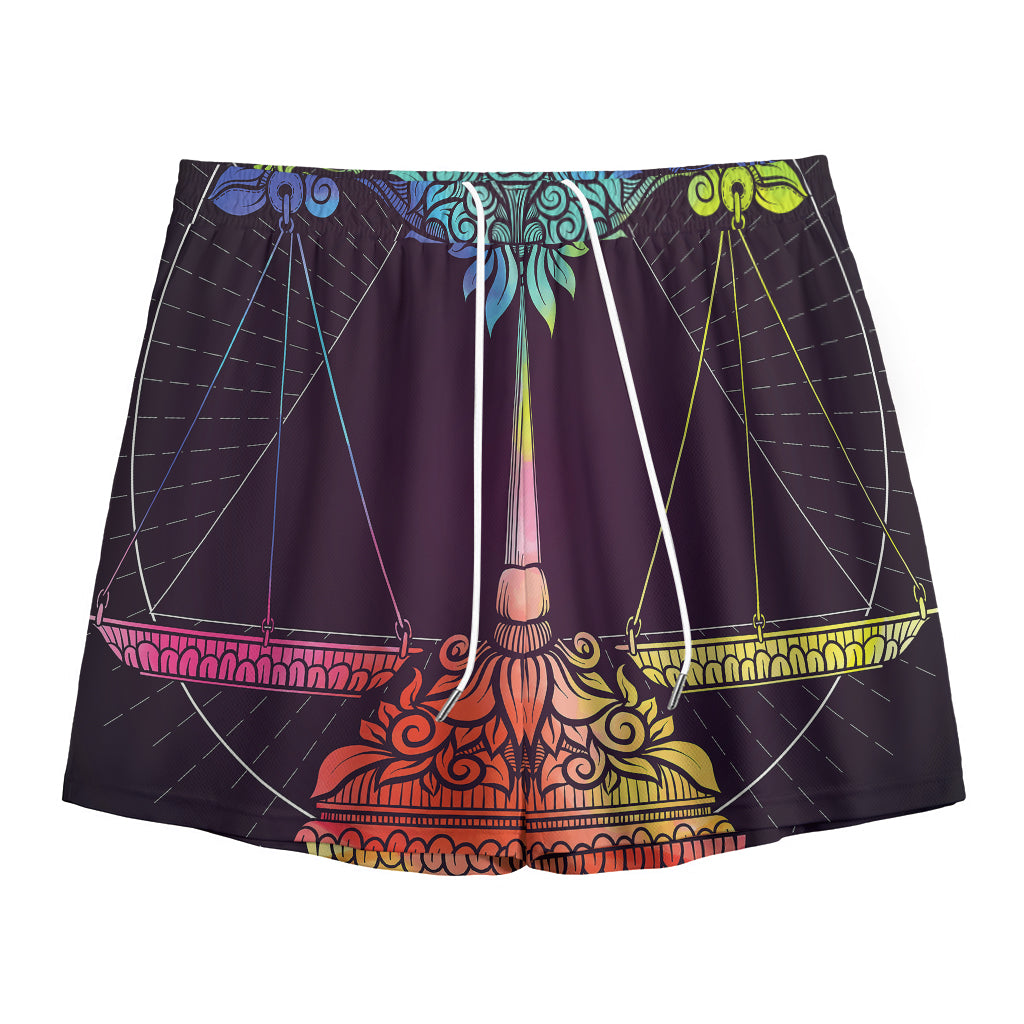 Colorful Libra Sign Print Mesh Shorts