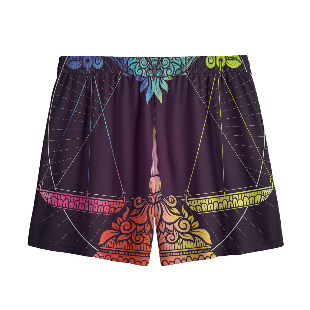 Colorful Libra Sign Print Mesh Shorts