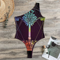 Colorful Libra Sign Print One Shoulder Bodysuit