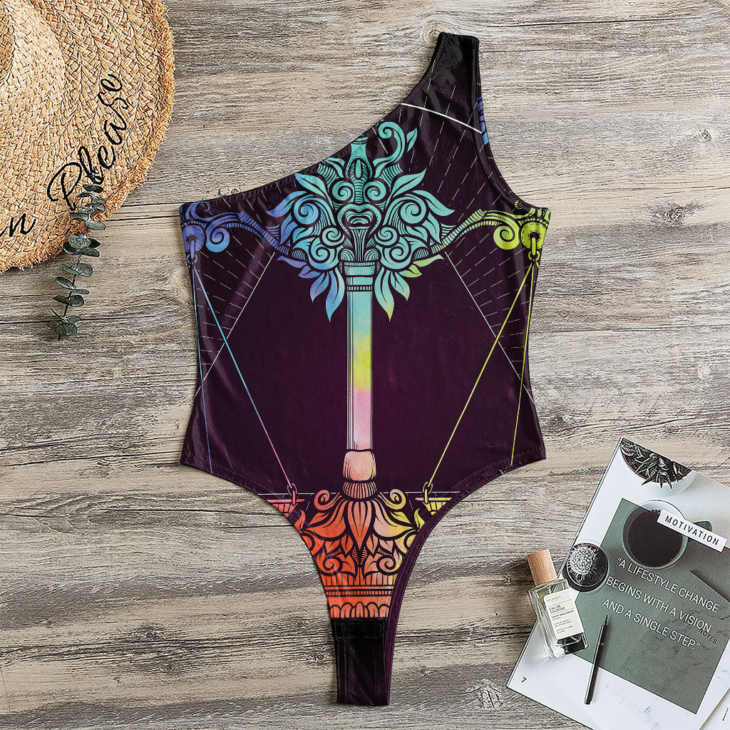 Colorful Libra Sign Print One Shoulder Bodysuit
