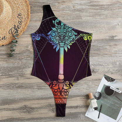 Colorful Libra Sign Print One Shoulder Bodysuit