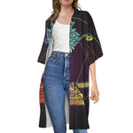 Colorful Libra Sign Print Open Front Beach Cover Up