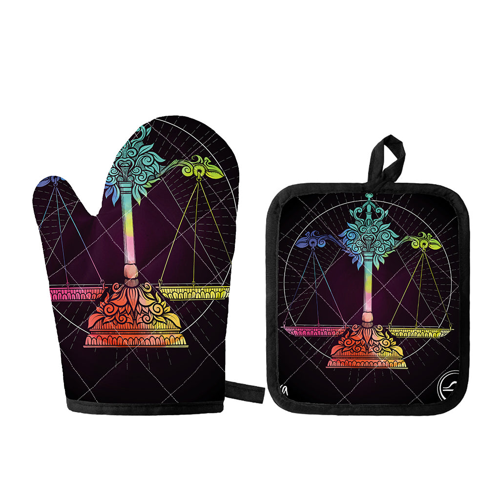 Colorful Libra Sign Print Oven Mitt And Pot Holder Set