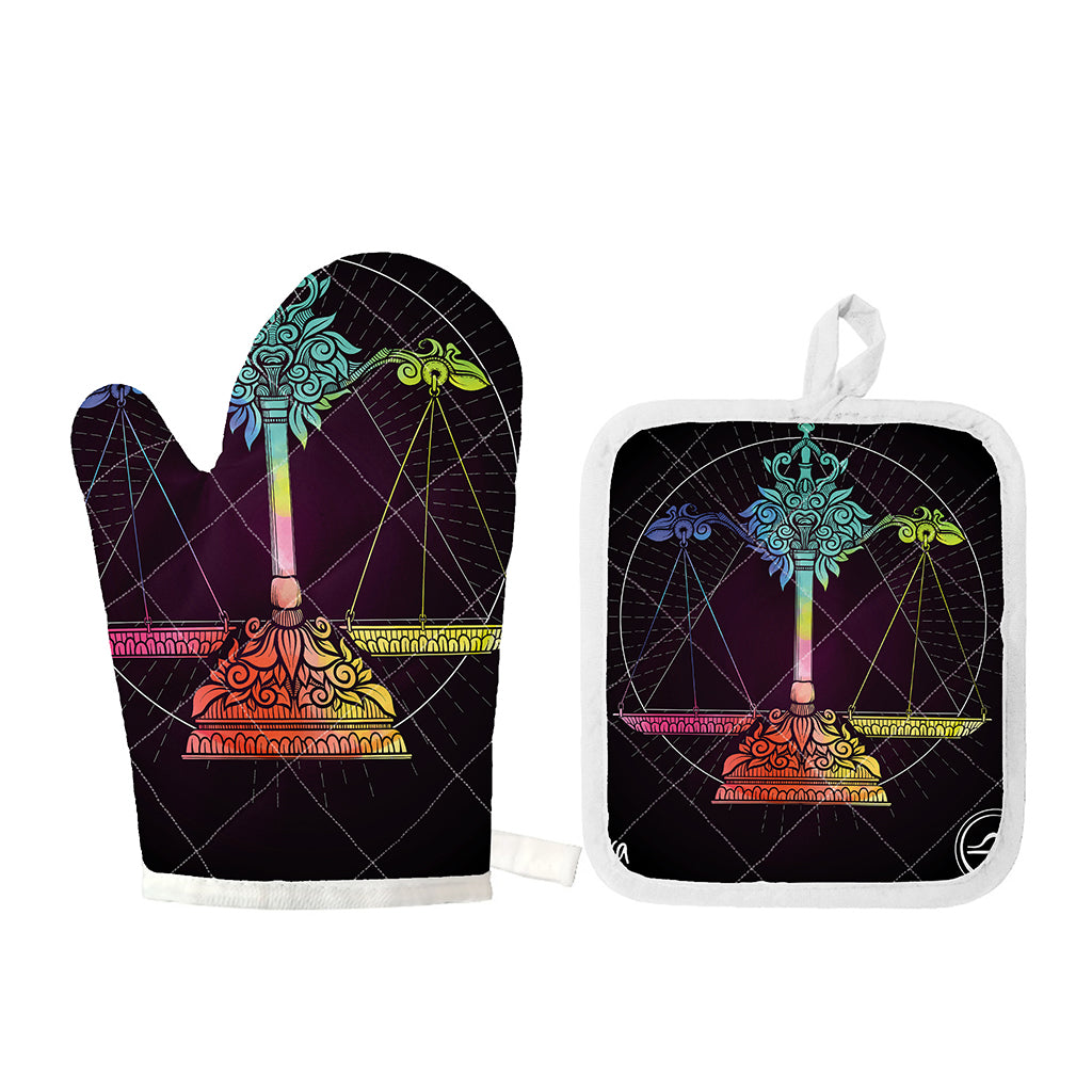Colorful Libra Sign Print Oven Mitt And Pot Holder Set