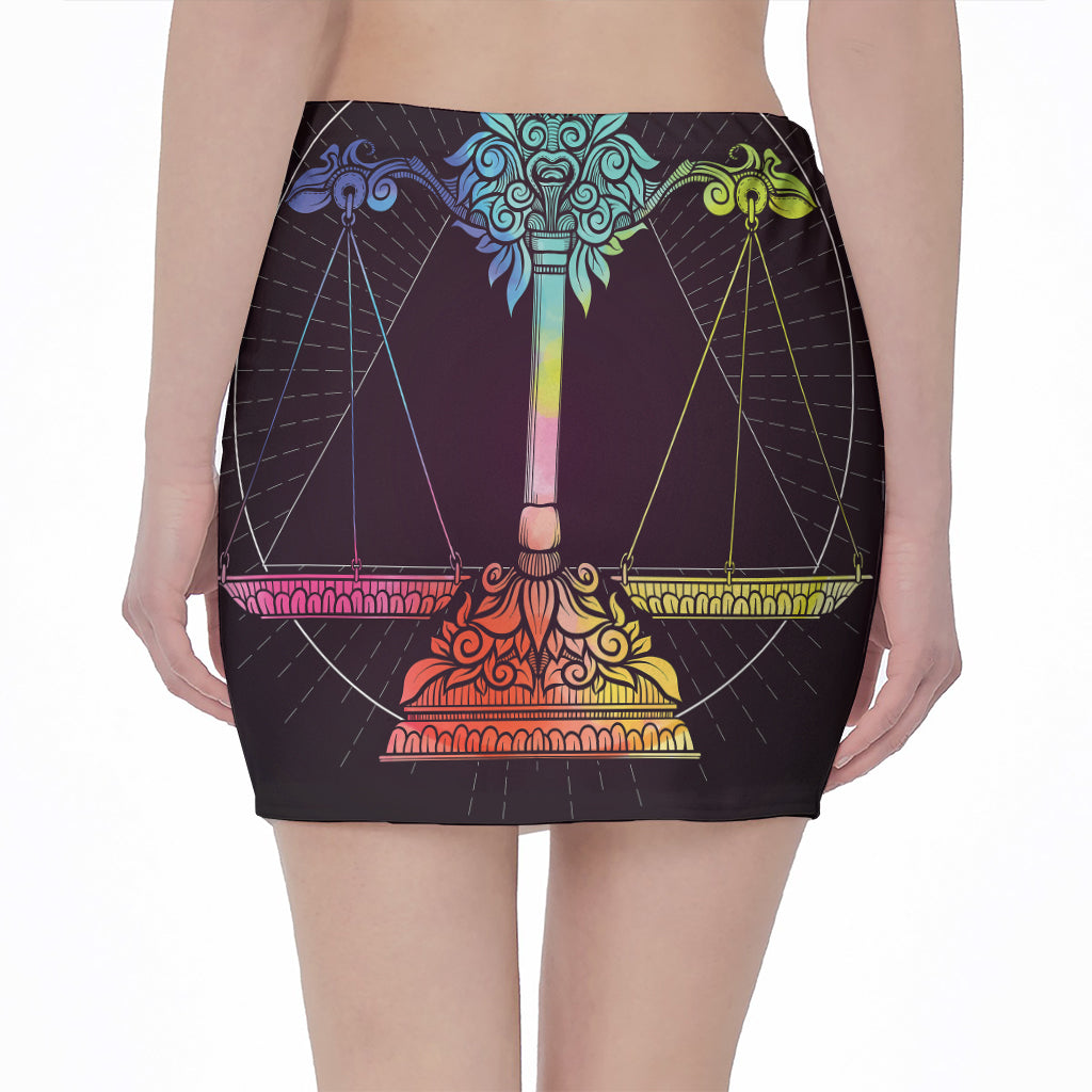Colorful Libra Sign Print Pencil Mini Skirt