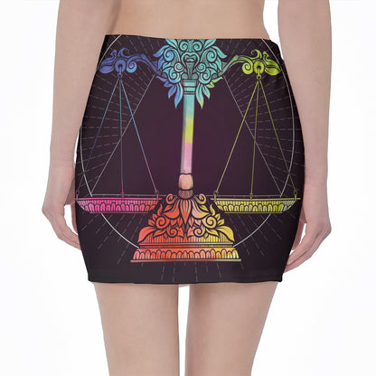 Colorful Libra Sign Print Pencil Mini Skirt