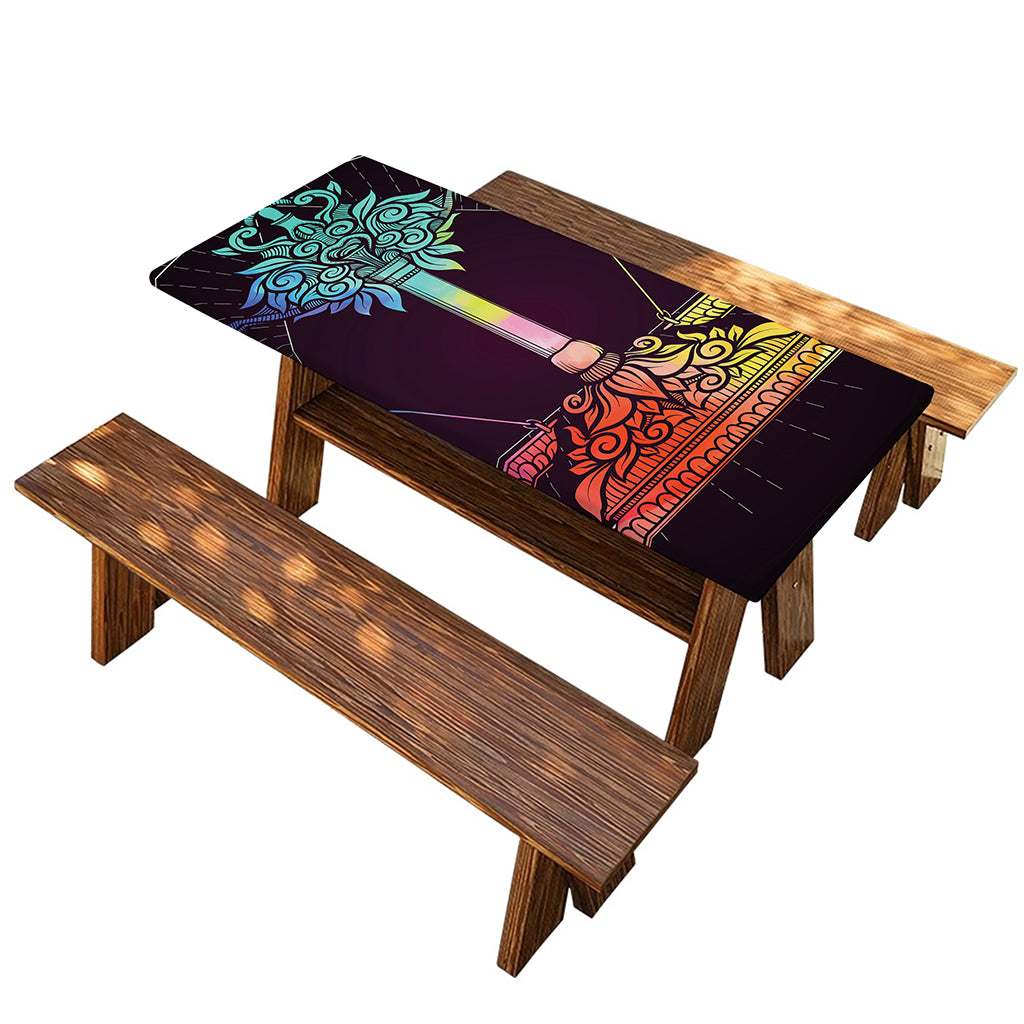 Colorful Libra Sign Print Picnic Table Cover