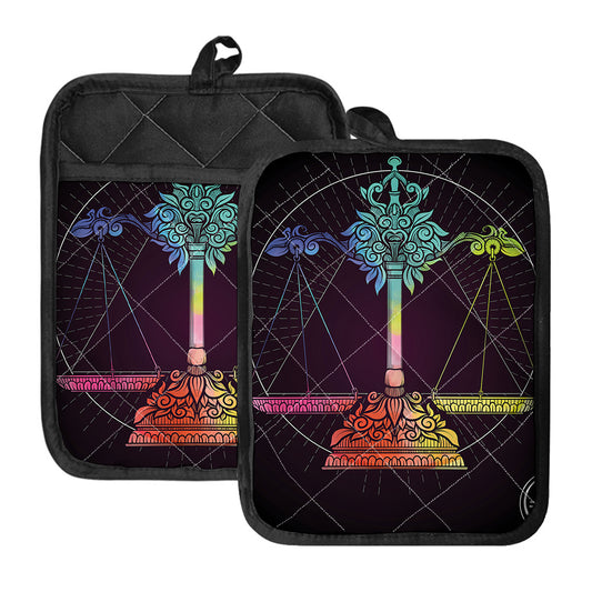 Colorful Libra Sign Print Pot Holders With Pocket