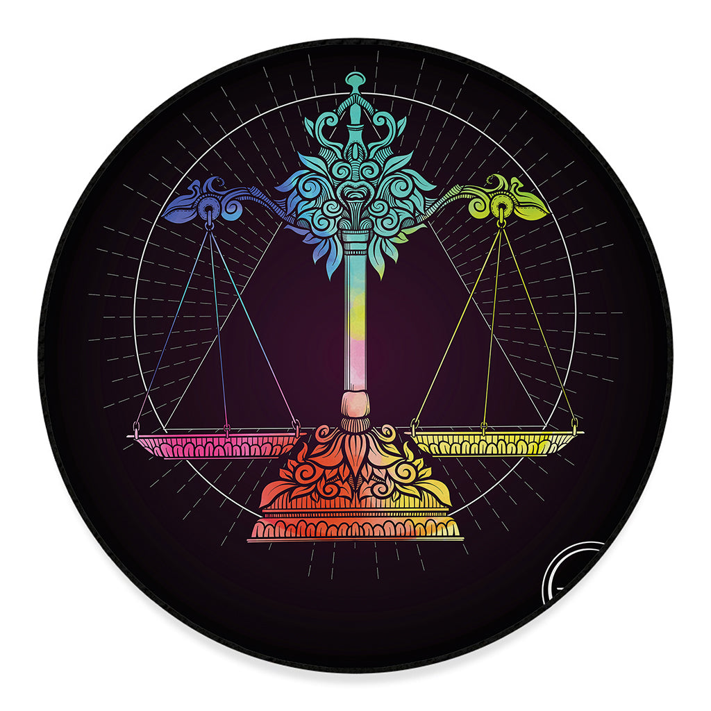 Colorful Libra Sign Print Round Floor Mat