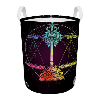 Colorful Libra Sign Print Round Laundry Basket