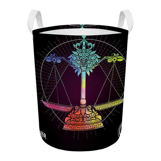 Colorful Libra Sign Print Round Laundry Basket