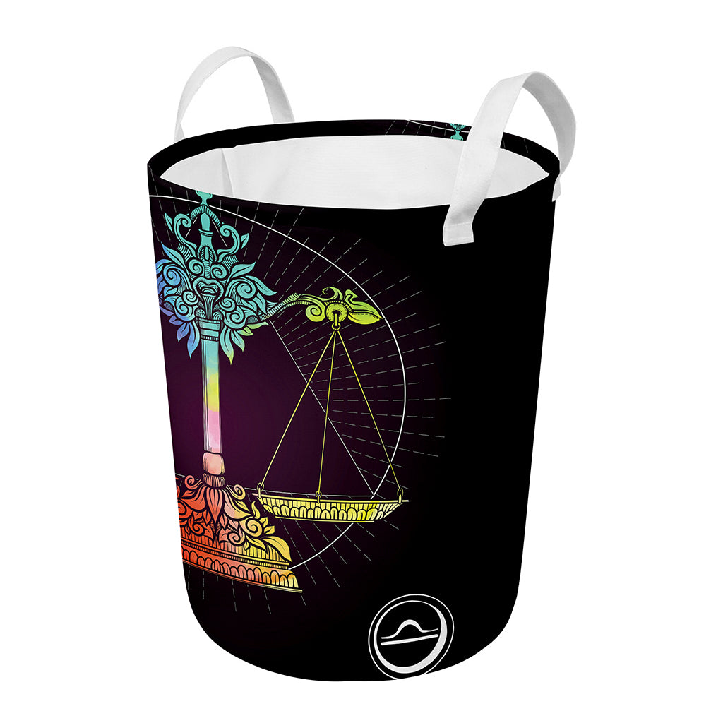 Colorful Libra Sign Print Round Laundry Basket