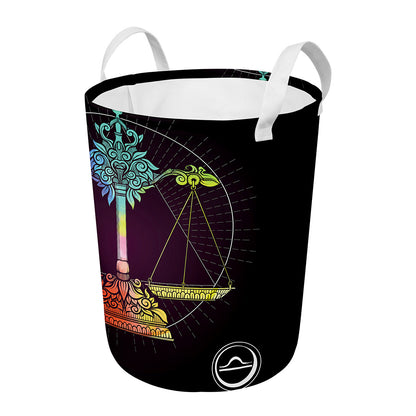Colorful Libra Sign Print Round Laundry Basket