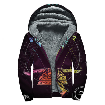 Colorful Libra Sign Print Sherpa Lined Zip Up Hoodie